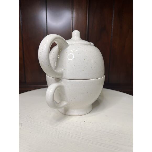 Rose And White Speckled Set Tea For One Teapot With Cup Set - Picture 3 of 8